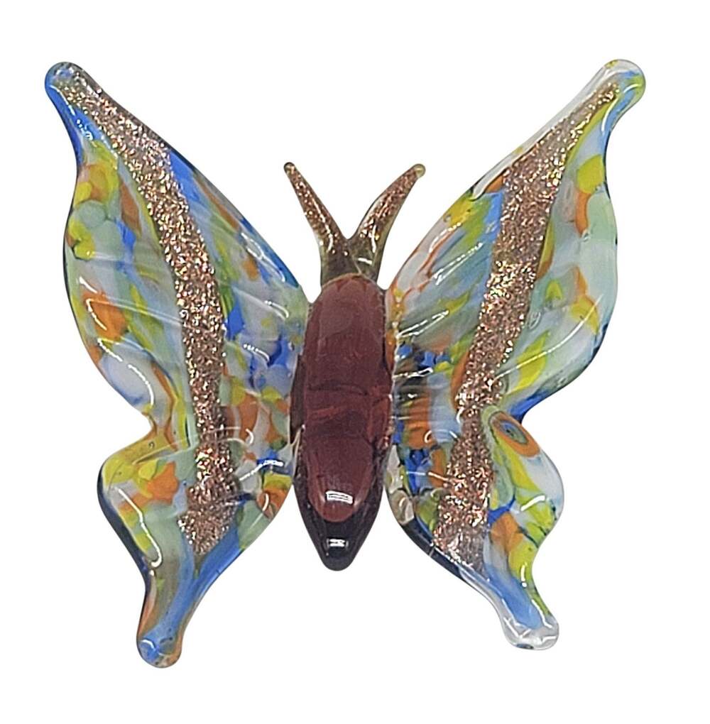 Small Hand-Blown Murano Style Glass Butterfly Art Deco Figurine 2.5"x2.5"